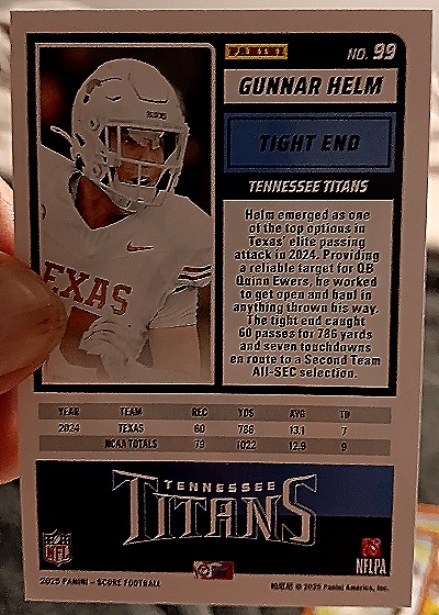 2025 Panini Score A Treat #99 Gunnar Helm — back