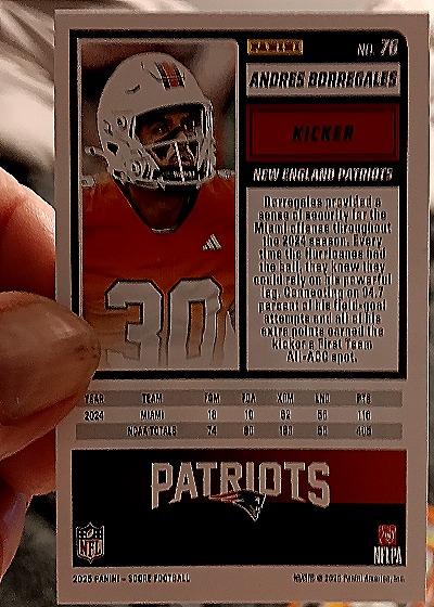 2025 Panini Score-A-Treat #70 Andres Borregales — back