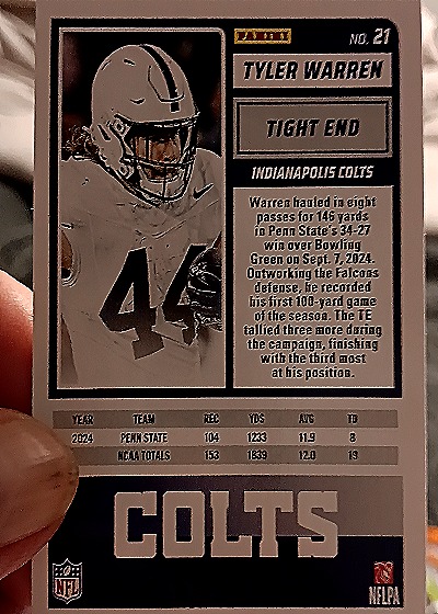 2025 Score #21 Tyler Warren — back