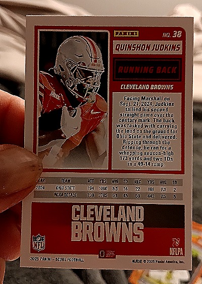 2025 Panini Score #38 Quinshon Judkins — back