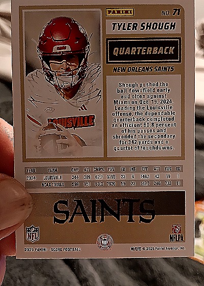2025 Panini Score #71 Tyler Shough — back