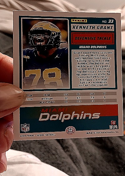 2025 Panini Score #33 Kenneth Grant — back