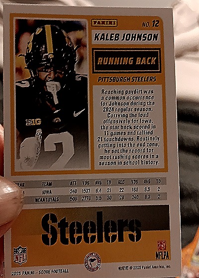 2025 Panini Score-A-Treat #12 Kaleb Johnson — back