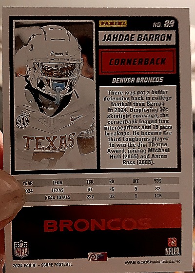 2025 Panini Score-A-Treat #89 Jahdae Barron — back