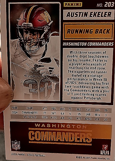 2025 Panini Score #203 Austin Ekeler — back