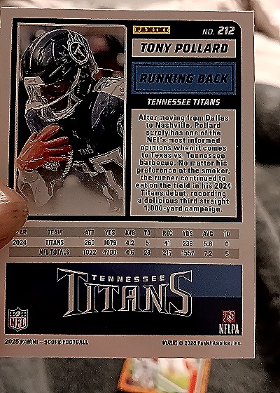 2025 Panini Score #212 Tony Pollard — back