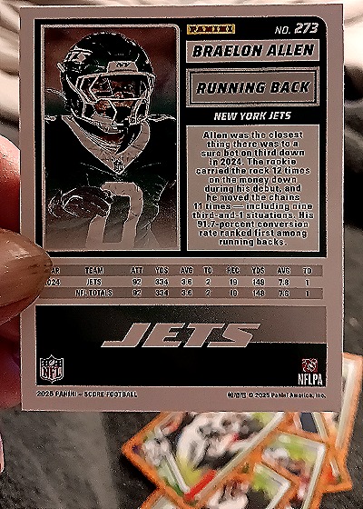 2025 Panini Score #273 Braelon Allen — back