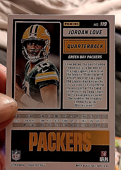 2025 Panini Score-A-Treat #119 Jordan Love — back