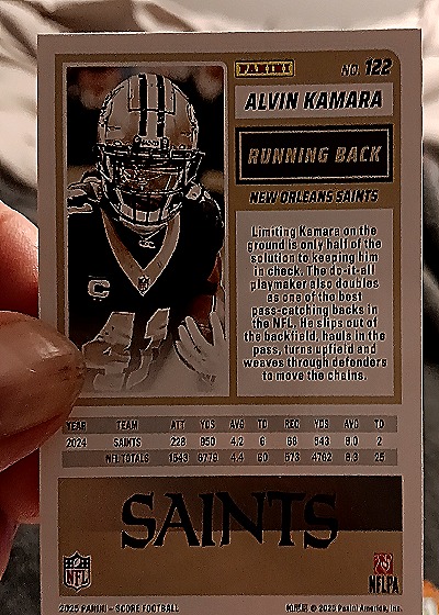 2024 Panini Score #122 Alvin Kamara — back