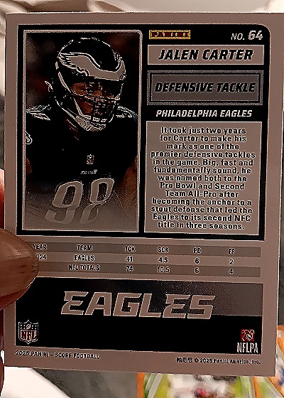 2025 Panini Score-A-Treat #64 Jalen Carter — back