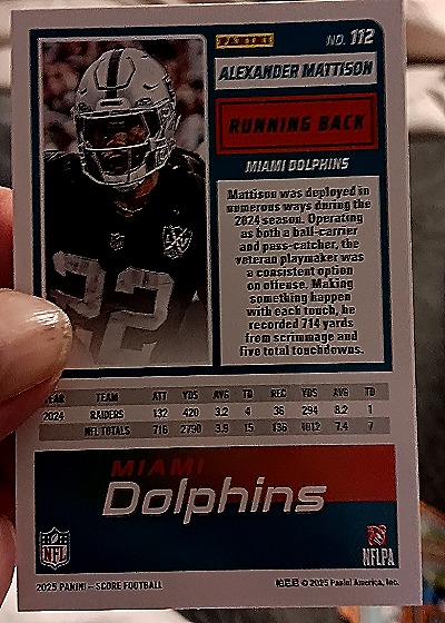 2025 Panini Score-A-Treat Pumpkin #112 Alexander Mattison — back