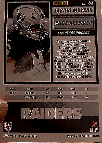 2025 Panini Score Football #48 Jakobi Meyers — back