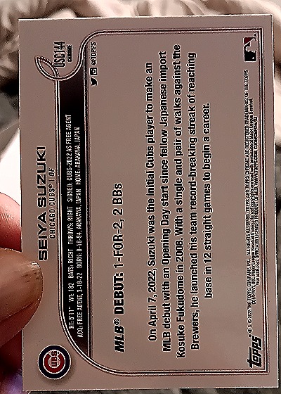 2022 Topps Chrome Update #USC144 Seiya Suzuki — back