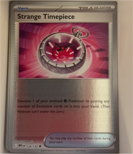2025 Pokemon Mega Evolution #128 Strange Timepiece — front