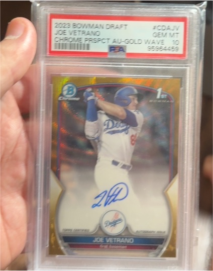 2023 Bowman Draft #CDA-JV Joe Vetrano Chrome Prospect Auto Gold Wave — front