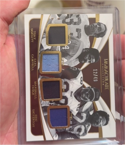 2023 Panini Immaculate Collection Quad Patch #12/99 Tony Dorsett Earl Campbell Marshall Faulk Eric Dickerson — front