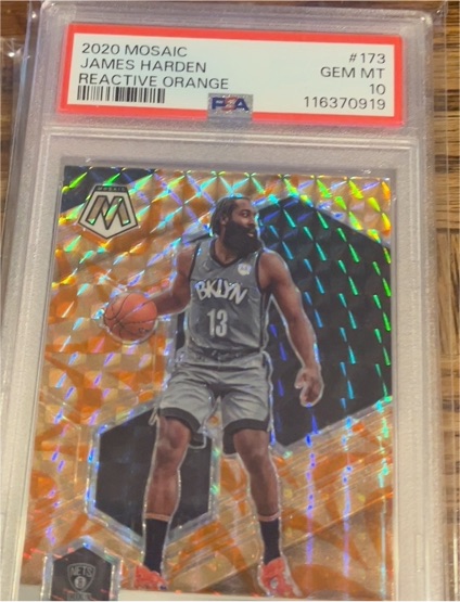 2020 Panini Mosaic #173 James Harden Reactive Orange — front