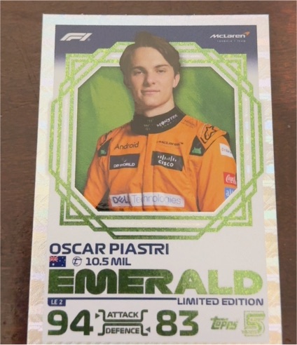 2024 Topps Turbo Attax #LE2 Oscar Piastri Emerald Limited Edition McLaren — front