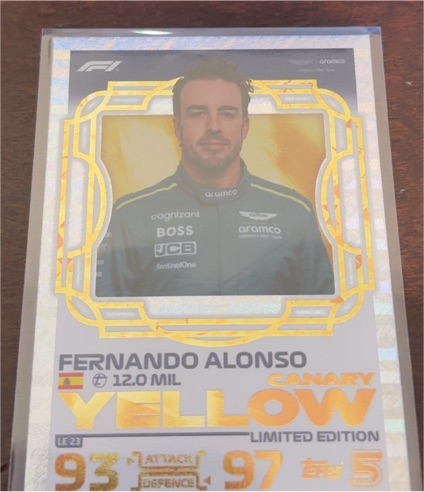 2024 Topps F1 Turbo Attax #LE23 Fernando Alonso Canary Yellow Limited Edition — front