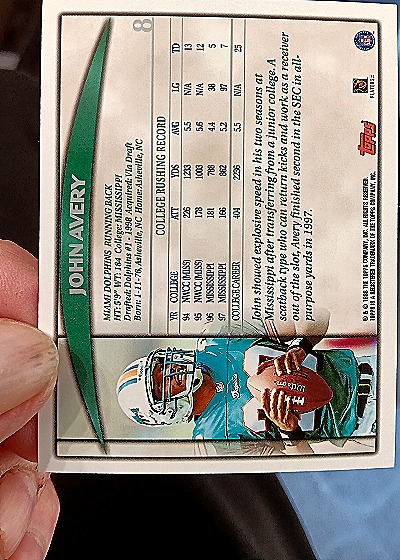 1998 Topps Season Opener Draft Picks #8 John Avery — back