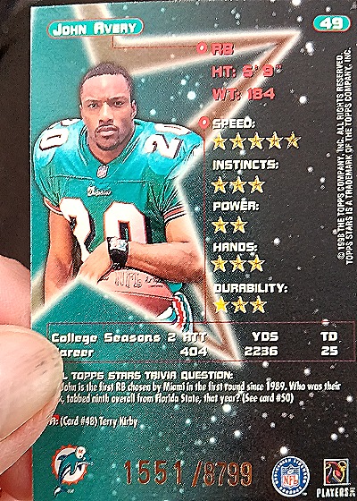 1998 Topps Stars #49 John Avery — back