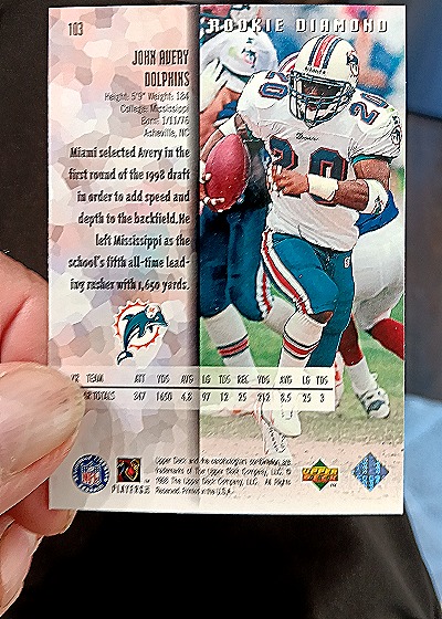 1998 Upper Deck Black Diamond Rookie Edition #103 John Avery — back