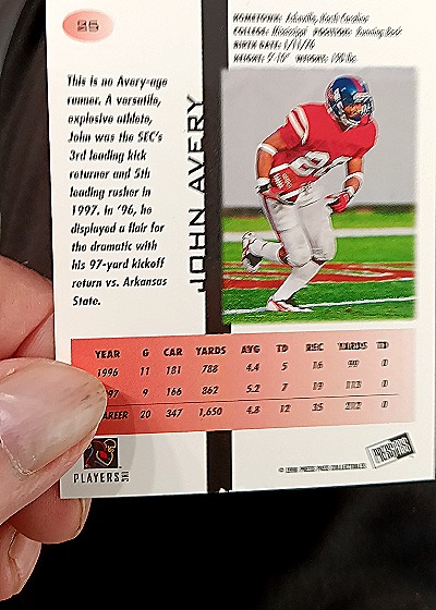 1998 Press Pass #25 John Avery — back