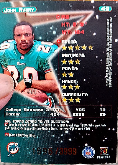 1998 Topps Stars #49 John Avery — back
