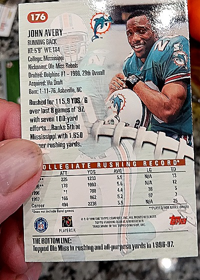 1998 Topps Stadium Club #176 John Avery — back