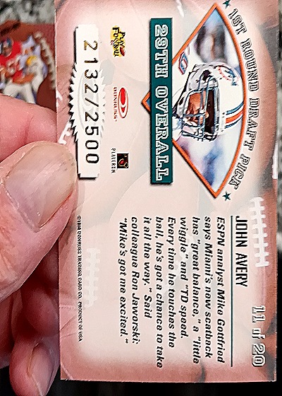 1998 Pinnacle #11 John Avery — back