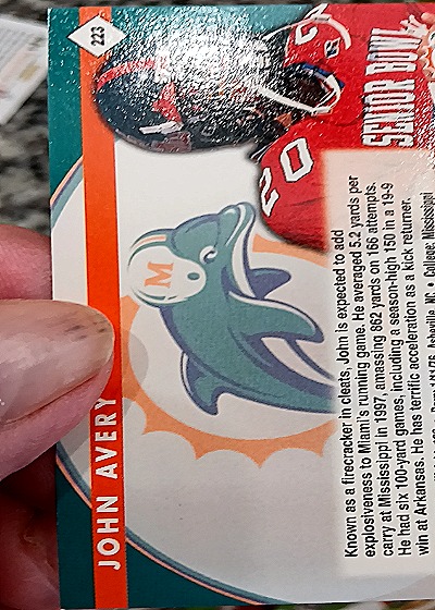 1998 Fleer Tradition #223 John Avery — back
