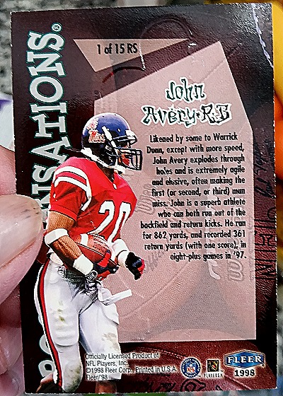 1998 Fleer Tradition Rookie Sensations #1RS John Avery — back