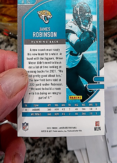 2021 Panini Absolute #62 James Robinson — back