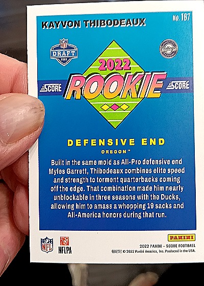 2022 Panini Score #TB7 Kayvon Thibodeaux 1992 Throwback Rookie — back