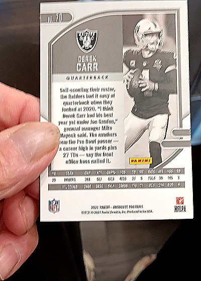 2021 Panini Absolute #70 Derek Carr — back