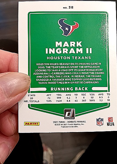2021 Donruss #38 Mark Ingram II Houston Texans — back