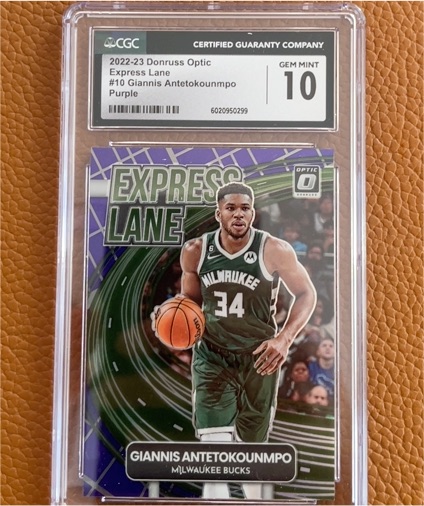 2022-23 Panini Donruss Optic Express Lane #10 Giannis Antetokounmpo Purple — front