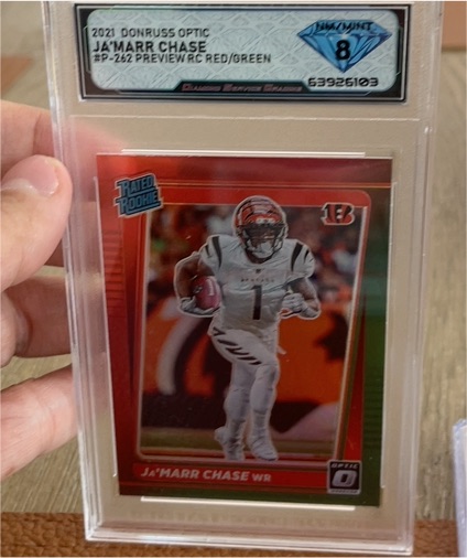 2021 Donruss Optic #P-262 Ja'Marr Chase Preview RC Red/Green — front