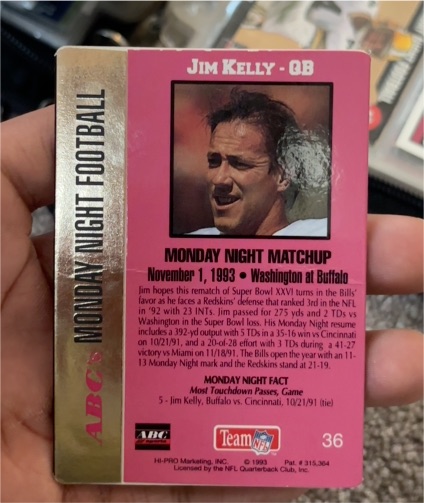 1993 ABC Monday Night Football #36 Jim Kelly — front