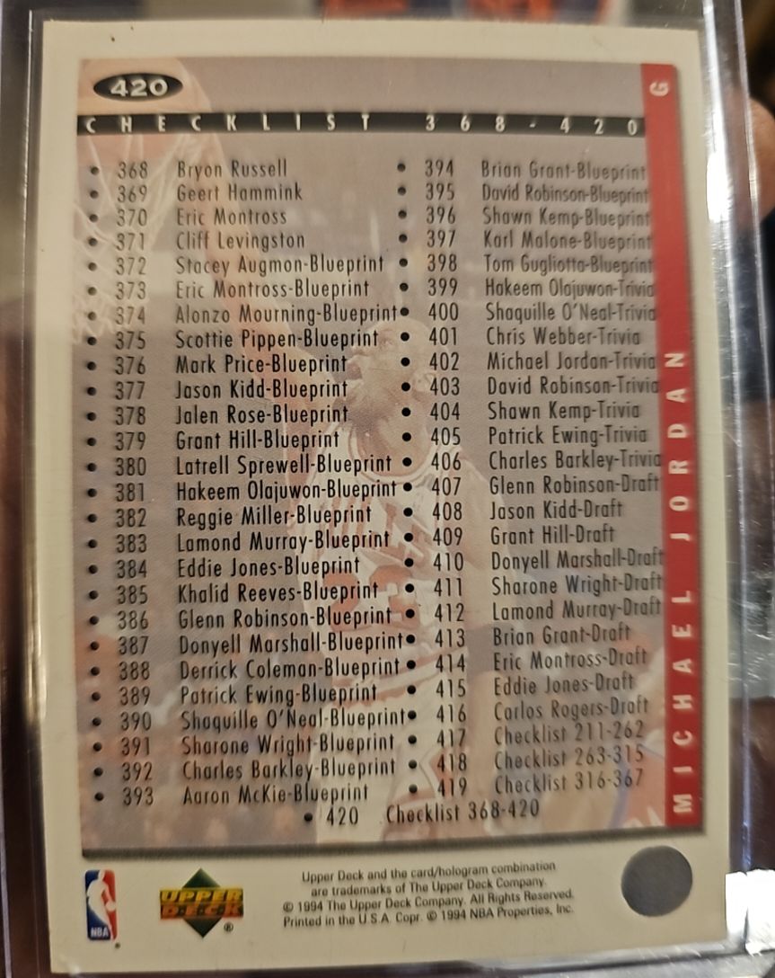 1994 Upper Deck #420 Michael Jordan Checklist — front
