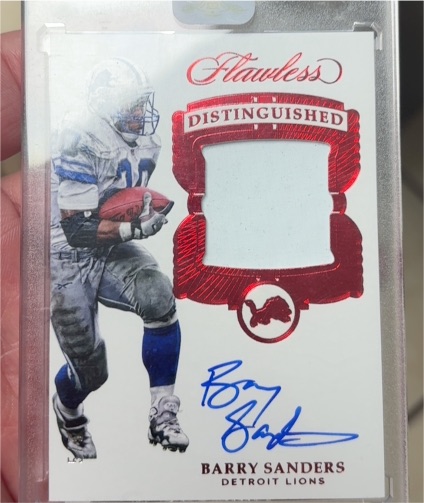 2017 Panini Flawless Distinguished Patch Autograph #DI-BS Barry Sanders — front