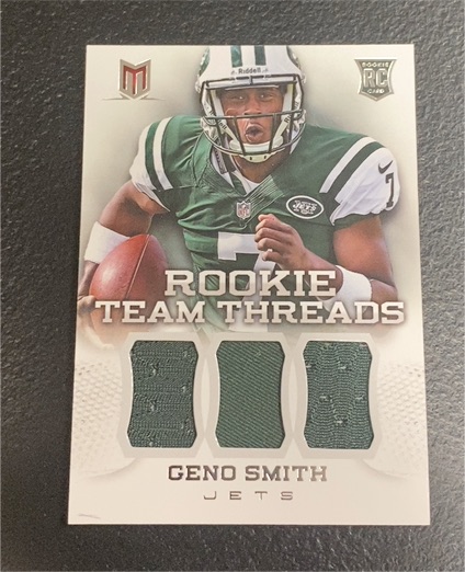 2013 Panini Momentum Rookie Team Threads Triple Materials #7 Geno Smith — front