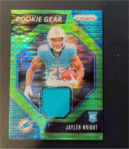 2024 Panini Prizm #RG-JWT Jaylen Wright Rookie Gear Neon Green Pulsar Prizm — front