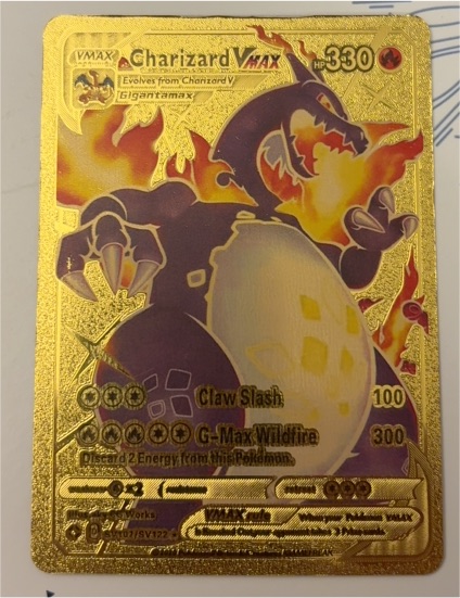 2020 Pokémon SV107/SV122 Charizard VMAX Gold Metal Card — front