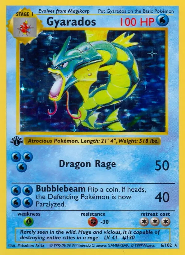 1999 Pokémon Base Set #6 Gyarados — front