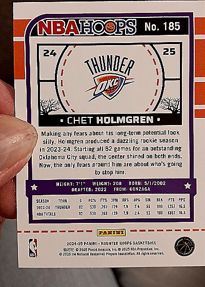 2024-25 Panini Haunted Hoops #185 Chet Holmgren — back