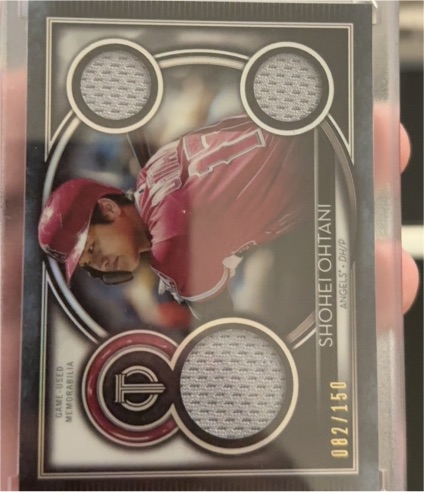 2020 Topps Tribute Triple Relics #TTR-SHO Shohei Ohtani — front
