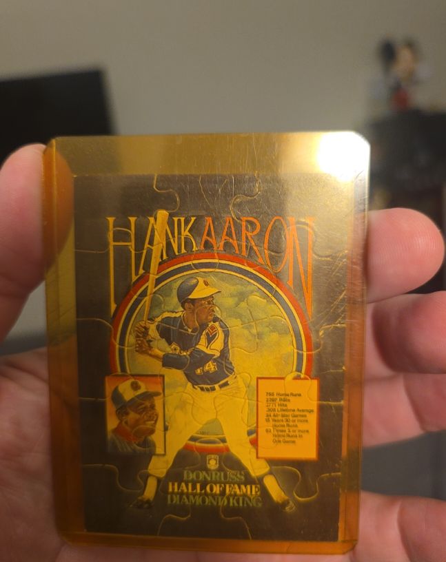 1986 Donruss #602 Hank Aaron Hall of Fame Diamond King Puzzle Card — front