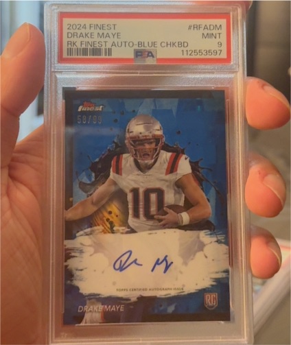 2024 Topps Finest #RFA-DM Drake Maye Rookie Finest Auto Blue Checkerboard — front