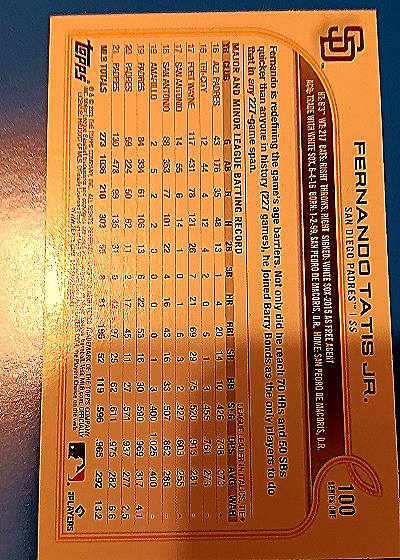 2022 Topps #100 Fernando Tatis Jr. — back